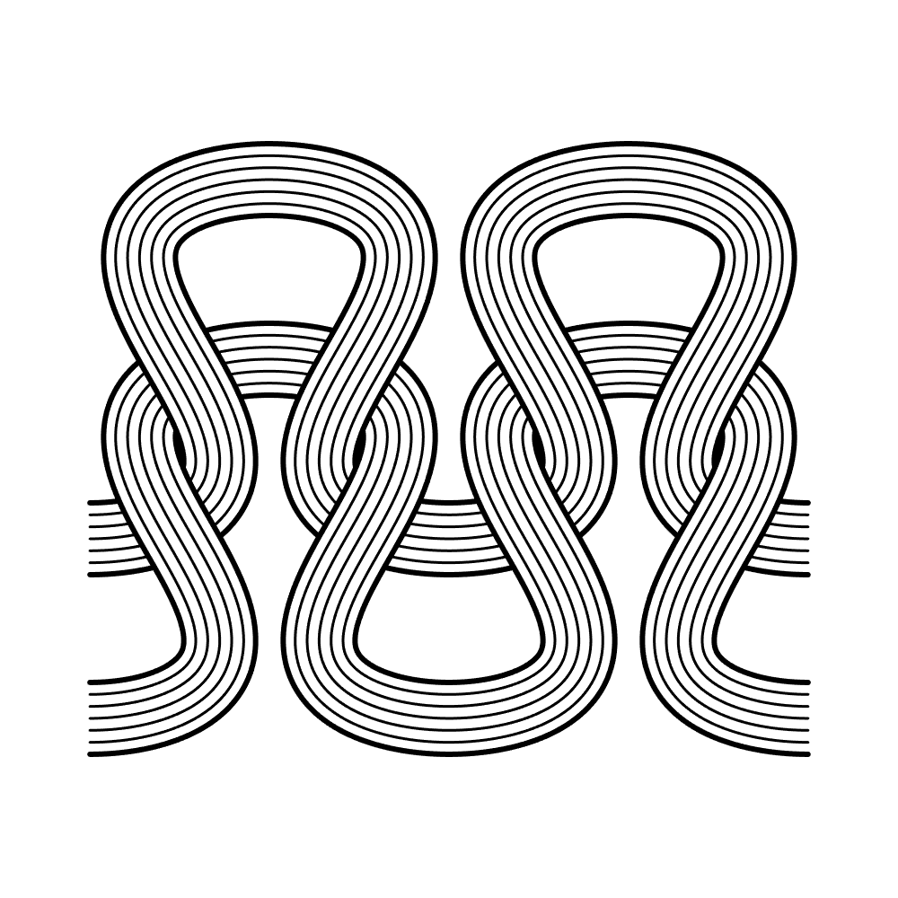 Two computer rendered intertwined stitches
