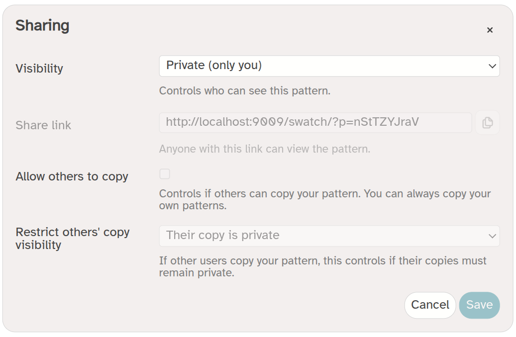 The sharing dialog, described in detail below.