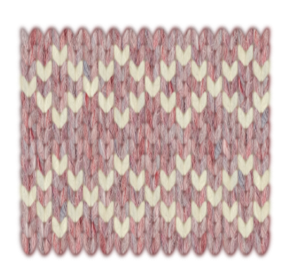 A knit swatch of cream diamonds on a heathered pink ground