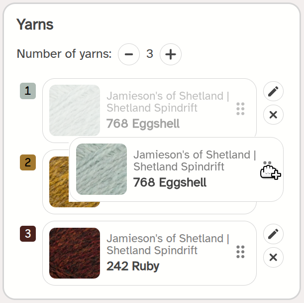 A yarn being dragged onto another slot in the yarn panel